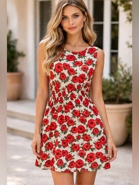 Women’s Anthropologie Sunday in Brooklyn- Red Rose Print Sleeveless Dress